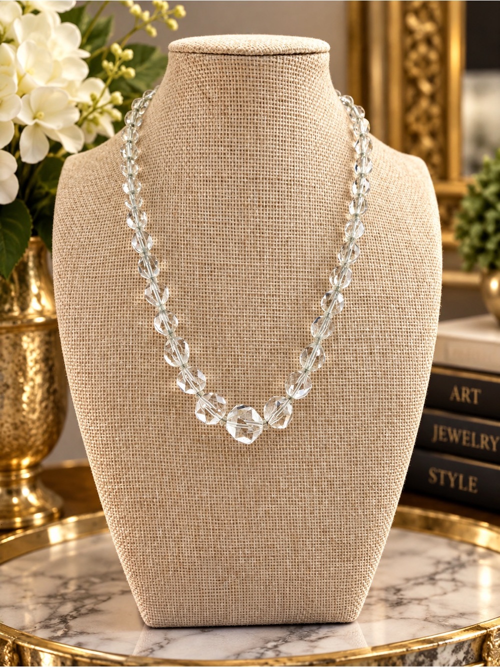 Vintage Crystal Graduated Bead   Necklace on Chain.